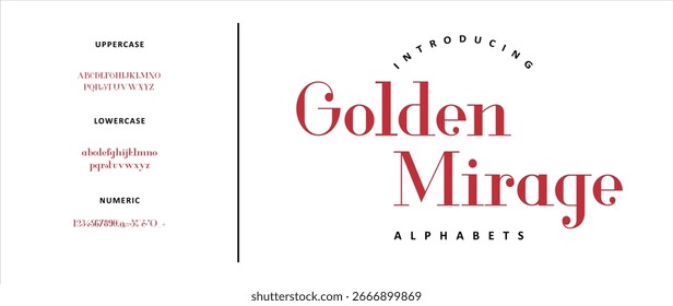 Fuente de alfabeto de Vector de espejismo dorado � lujosa tipografía de serif elegante para marca, logotipos, carteles y diseño creativo