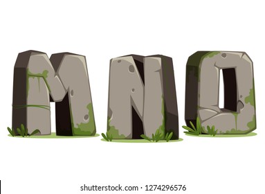 Alphabets M, N & O made of stone in 3D look for jungle theme vector image part 5