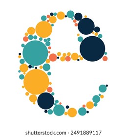 Alphabets are made of colored dots and filled with circles, small letters, and vectors.