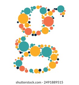 Alphabets are made of colored dots and filled with circles, small letters, and vectors.