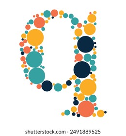 Alphabets are made of colored dots and filled with circles, small letters, and vectors.