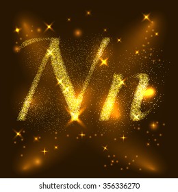Alphabets N of gold glittering stars. Illustration vector