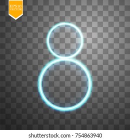 Alphabets Number 8 eight of blue neon on transparent background. Illustration vector. eps 10