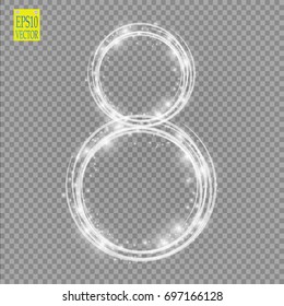 Alphabets Number 8 (eight) of white glittering stars on transparent background. Illustration vector. eps 10