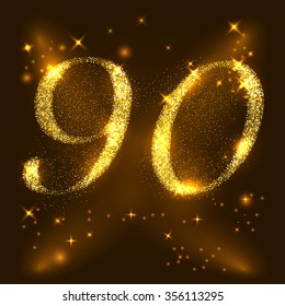Alphabets Number 9 (nine)  and 0 (zero)  of gold glittering stars. Illustration vector