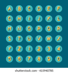 alphabets and numbers character icons, flat design vector, typographic vector