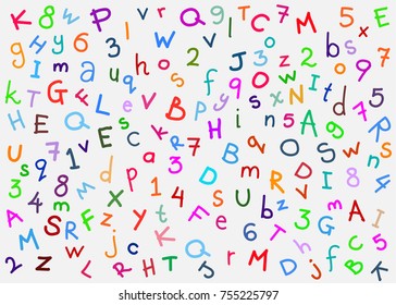 Alphabets and numbers vector background