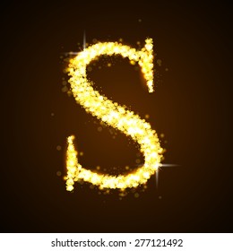 Alphabets S of gold glittering stars. Illustration vector,