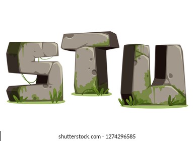 Alphabets S, T & U made of stone in 3D look for jungle theme vector image part 7