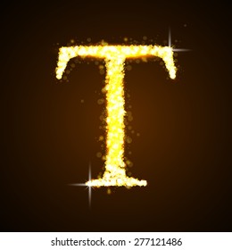Alphabets T of gold glittering stars. Illustration vector