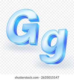 Alphabets uppercase and lowercase G made of transparent glass material isolated on white background. 3D vector illustration.