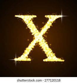 Alphabets X of gold glittering stars. Illustration vector