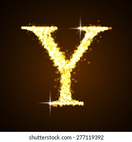 Alphabets y of gold glittering stars. Illustration vector