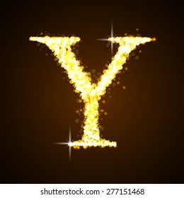 Alphabets Y of gold glittering stars. Vector illustration 