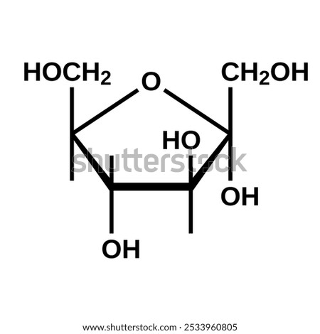 Alpha-D-fructofuranose cyclic structural formula, furanose form of fructose, vector illustration