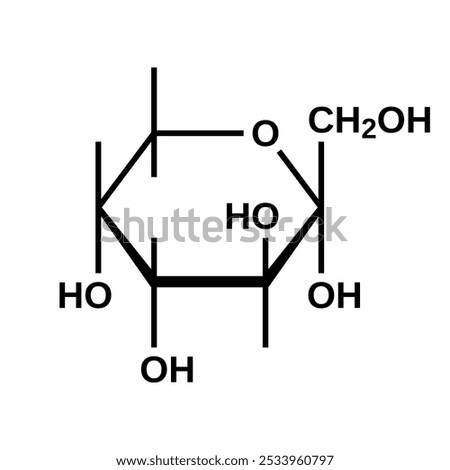 Alpha-D-fructopyranose cyclic structural formula, pyranose form of fructose, vector illustration