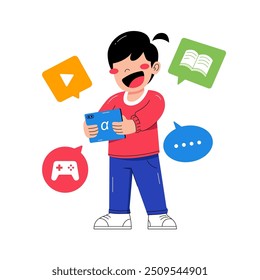 Crianças da geração alfa estão usando a ilustração vetorial dos gadgets do tablet