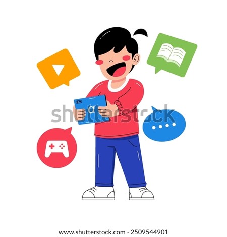 Alpha-generation kids are using tablet gadgets vector illustration