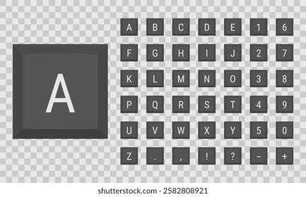 Alphanumeric and symbol keypad layout on checkered background. Flat style vector icon set