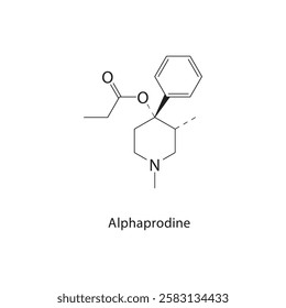 Alphaprodine skeletal structure.Synthetic opioid compound schematic illustration. Simple diagram, chemical structure.
