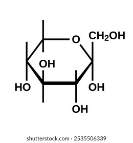 Alpha-sorbopyranose structural formula, pyranose form of sorbose, vector illustration