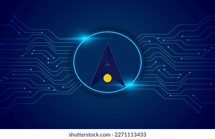 AlphaVenture Dao token  logo with crypto currency themed circle background design. AlphaVenture Dao currency vector illustration blockchain technology concept  svg