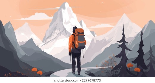 Alpines Abenteuer Eine Vektorgrafik-Illustration über den Backpacker