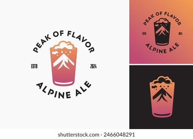 Alpine Ale logo: A snow-capped mountain silhouette with a cascading waterfall, symbolizing purity and adventure. It epitomizes the exhilarating experience of enjoying craft beer in nature.