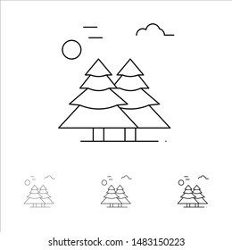 Alpine, Arctic, Canada, Pine Trees, Scandinavia Bold and thin black line icon set