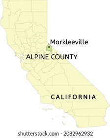 Alpine County and census-designated place of Markleeville location on California state map