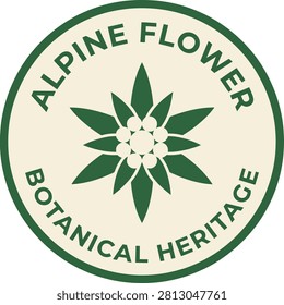 Alpine Flower Emblem Representing Botanical Heritage with Green Leaves and White Petals