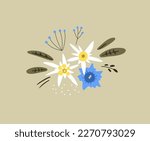 Alpine flowers: edelweiss, gentian and others. Vector illustrations for print, packaging, textile, apparel, embroidery. EPS clip art design.