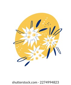 Alpine flowers. Edelweiss. Vector illustration for print, packaging, textile, apparel, embroidery. EPS clip art design.