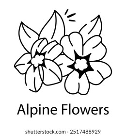 Ícone de flores alpinas em estilo doodle 