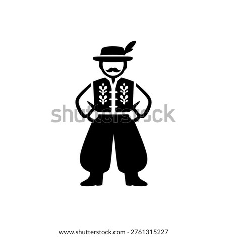 Alpine Folklore Men's Attire Icon Isolated On White Background