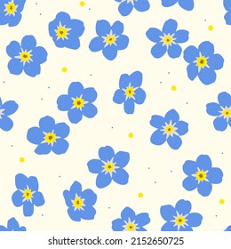 Alpine Forget-Me-Not seamless pattern. Hand drawn vector illustration. Texture for print, textile, packaging. Summer background.