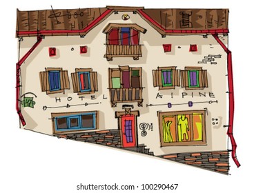 alpine hotel - cartoon
