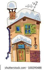 alpine hotel - cartoon