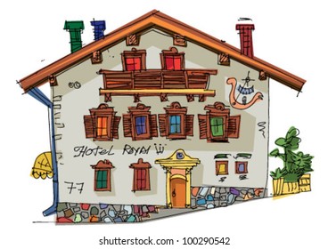 alpine hotel - cartoon