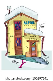 alpine hotel - cartoon