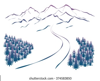 alpine mountain firs landscape vector illustration