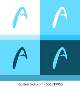 Alpine Mountain in the Form of a Letter A. Vector Logo with Alps in Style Design and Blue Colors.