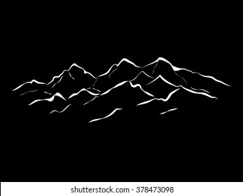 alpine mountain landscape vector outline illustration background