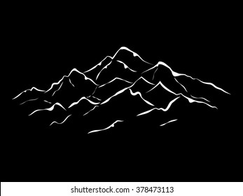 alpine mountain landscape vector outline illustration background