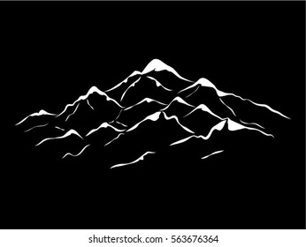 alpine mountain landscape vector outline illustration black  background