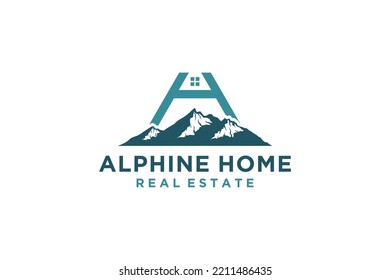Alpine mountain logo design letter A initial roof house icon symbol peak summit
