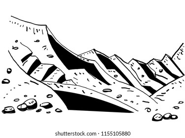 Alpine mountain scenery hand drawn sketch