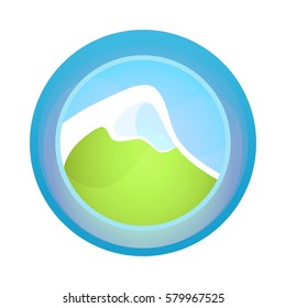 Alpine Mountains, Vector Illustration of Alps in Round Form Emblem.