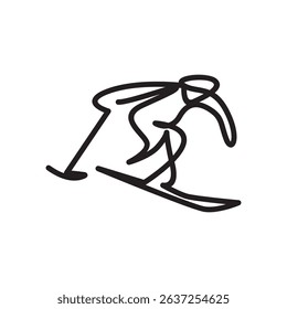 Alpine ski athlete vector line art icon logo outline