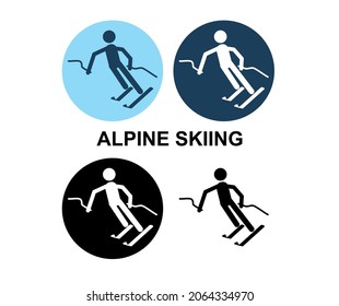 Alpine ski competition illustration icon. alpine skier set circle.